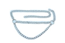 Donna Moda Trendy Cintura Metallo Argento Catena a Maglia Lato Anello Ciondoli M