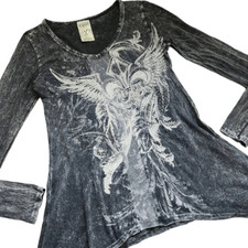 Vocal Burnout Top Womens Small Rhinestone Cross Wings Y2K Grunge