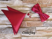 PAPILLON FAZZOLETTO GEMELLI ROSSO BORDEAUX BORDò CRAVATTINO POCHETTE RASO UOMO