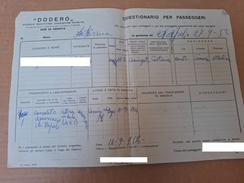 Documento emigrazione pomarico - documento,