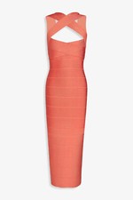 Elegante abito midi HERVE LEGER crossover bendaggio corallo, L