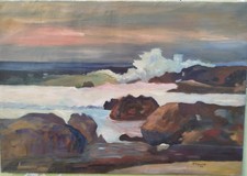 mareggiata, olio su tela firmato P.Esposito , datato  1978 dim.100x80 cm.