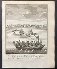 GOLDEN BAY/MOHUA NUOVA ZELANDA 1753 BELLIN/VAN SCHLEY ANTICA VEDUTA ORIGINALE