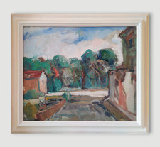 Dipinto olio modernista Ferruccio Torraca 1967 paesaggio/strada di campagna italiana