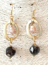 Orecchini  In Zama Dorato, Con Pietre Agata Maculata E Perle Lunghezza Cm. 5 Con