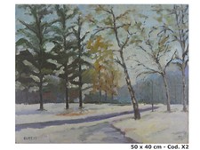 PAESAGGIO INVERNALE QUADRO OLIO TAVOLA PARCO VALENTINO TORINO FIRMATO - X2