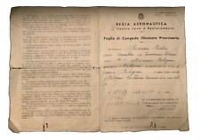 1943 FOGLIO CONGEDO ILLIMITATO provvisorio RÈGIA AERONAUTICA