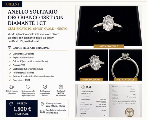 Anello solitario oro bianco