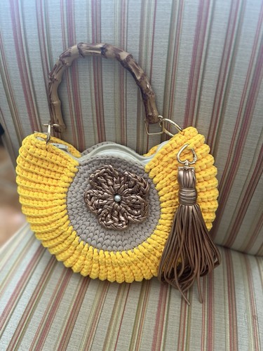 Borsa all uncinetto gialla - borsa,