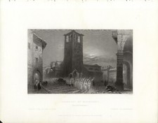PINEROLO AL CHIAR DI LUNA , di BARTLETT, incisione su acciaio ,1836