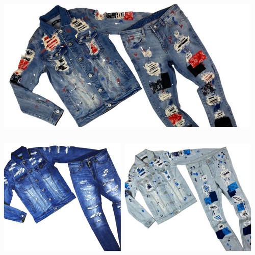 Set giacca jeans uomo moto
