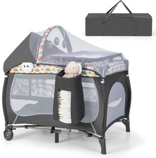 4 in 1 Lettino Con Materasso, Culla Da Viaggio per Neonati Con Fasciatoio, Balda