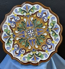 Piatto da parete dipinto a mano dalla Spagna Ceramica Artistica M. Gonzales sottopiumino rialzato