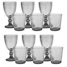 Set 12 Bicchieri 6 acqua 6 vino calici con piede in Vetro trasparente grigio fum