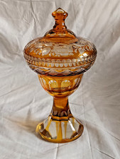 Splendido porta Confetti Caramelle in Cristallo Vetro Ambrato di Boemia decorato