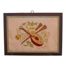 *HH* Miniatura Quadro Legno Laccato Strumenti Musicali Musica Orchestra Chitarra