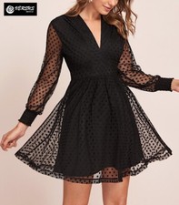 Vestito Donna Mini Abito Manica Trasparente Woman Long Sleeves Mini Dress 110275