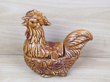 vecchia ZUCCHERIERA A FORMA DI GALLINA in ceramica marrone salsiera vintage di
