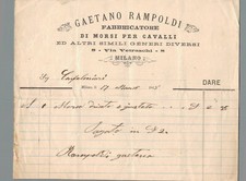 Fattura Milano Gaetano Rampoldi Fabbricatore Morsi per Cavalli 1885