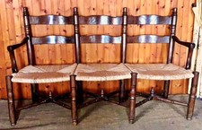 Panca rustica di legno impagliata, seduta tre posti da interno, 160 x 50 cm