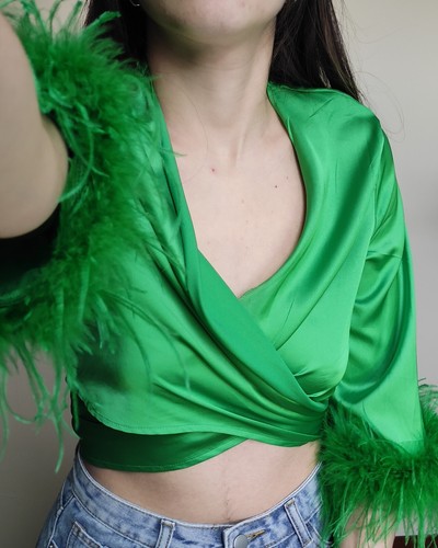 Camicia donna raso verde - verde, con