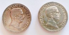 VITTORIO EMANNUELE III - 2 Lire 1915 e 1916 - (2 monete) argento