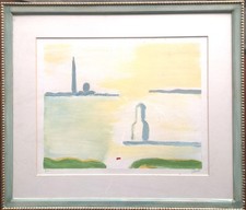 Virgilio GUIDI - Litografia - Laguna veneziana con isola di San Giorgio