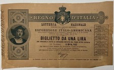 LOTTERIA NAZIONALE ESPOSIZIONE ITALO AMERICANA C.COLOMBO BIGLIETTO R. D’ITALIA