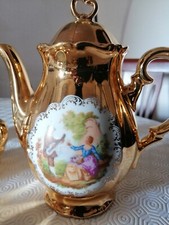 Bavaria set tazzine caffè/The Oro dipinto a mano.  Corteggiamento Fragonard. 