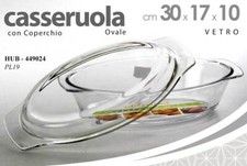 PIROFILA FORNO CON COPERCHIO CASSERUOLA TEGLIA Lasagnera OVALE VETRO 28.5*17*h10