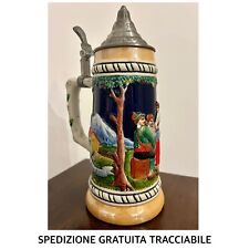 BOCCALE BIRRA IN CERAMICA TEDESCO Colorato Dipinto A Mano Vintage Con Coperchio