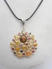 Ciondolo in Oro Giallo e Bianco 18 Kt con Topazi, Rubini, Zaffiri e Diamanti