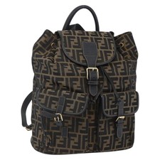 Zaino FENDI Zucca in tela marrone nero oro Auth ar13750