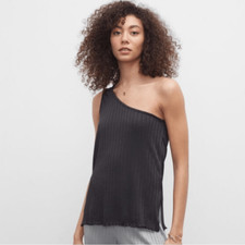 Club Monaco One Shoulder Rib Top Black Size Large