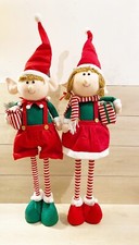 Set 2 Elfi Natalizi Estensibili 90cm Portadoni Tessuto Multicolore Rosso Verde