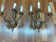 Coppia Vecchio Applique 3 Luci in Ottone Dorato