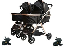 PASSEGGINO TRIO 3in1 DOPPIO/GEMELLARE PER DUE NERO CON 2 OVETTI AUTO