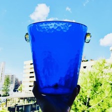 🟠 Glacette Cestello Ghiaccio in Vetro di Murano Blu Orig Ca Dei Vetrai 1990