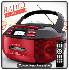 PICCOLO BOOMBOX RADIO CASSETTE CD COLOR ROSSO NERO BELLO ED EFFICIENTE (NUOVO)