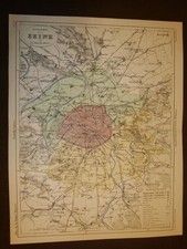 Carta, cartina, mappa del 1840 Dipartimento della Senna Seine Francia Malte Brun