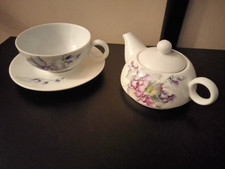 Set Tazza E Teiera Porcellana C/Decori Floreali