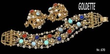 Goldette, demi parure unsigned, bracciale, orecchini vgt anni 50-60