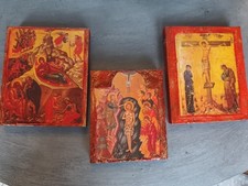 Lotto Icone greco-ortodosse bizantine - carta su legno - 17 cm circa 