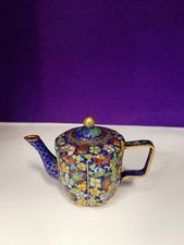Piccola teiera cinese in ottone Blu cloisonnè MINIATURA VINTAGE