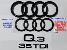 Kit Stemma Loghi Anelli Audi Q3 F3 Ant. Post. + 35 TDI NERO LUCIDO logo 2018+