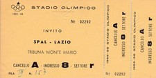 Calcio/Football Biglietto Ingresso Stadio SPAL - LAZIO 1955-'56 Stadio Olimpico