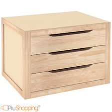 CASSETTIERA IN LEGNO NATURALE CON 3 CASSETTI MOBILETTO ARREDO CASA PORTAUTENSILI