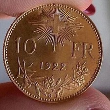 SVIZZERA 10 FRANCHI 1922 ORO GOLD 900 FIOR DI CONIO UNC PERIZIATA