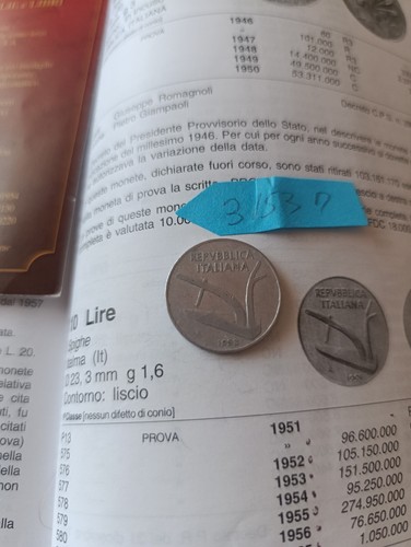 Moneta lire del - 10, 1953