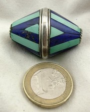 CIONDOLO TIBETANO IN ARGENTO CON TURCHESE E LAPISLAZZULO 28gr.